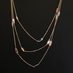 Solid 14K Tri-Color Gold StationBar Layer Necklace